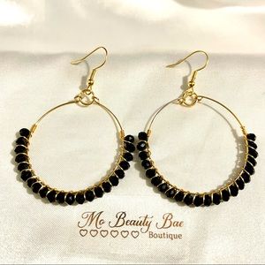 Beaded Black Hoop Earrings
